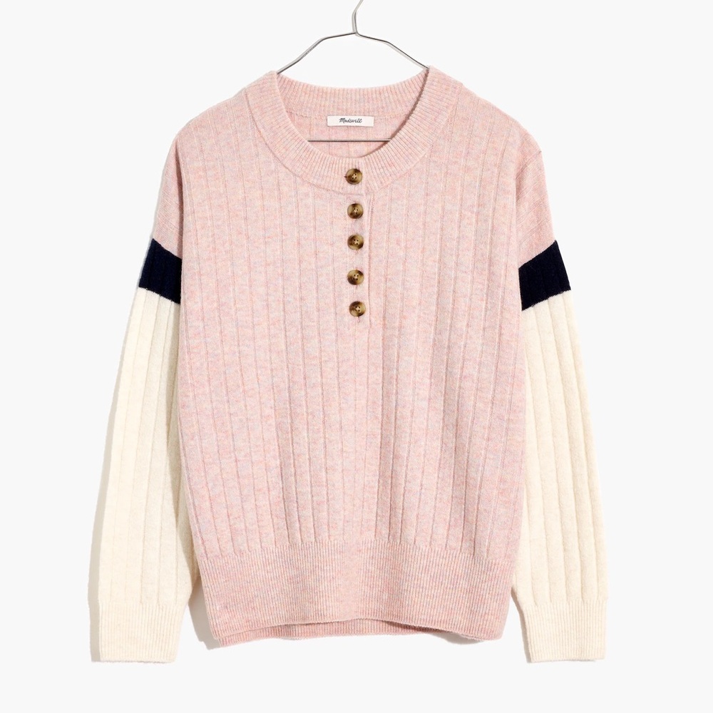 Madewell Striped‎ Bowden Henley Sweater in Coziest Yarn Merino Wool and Alpaca